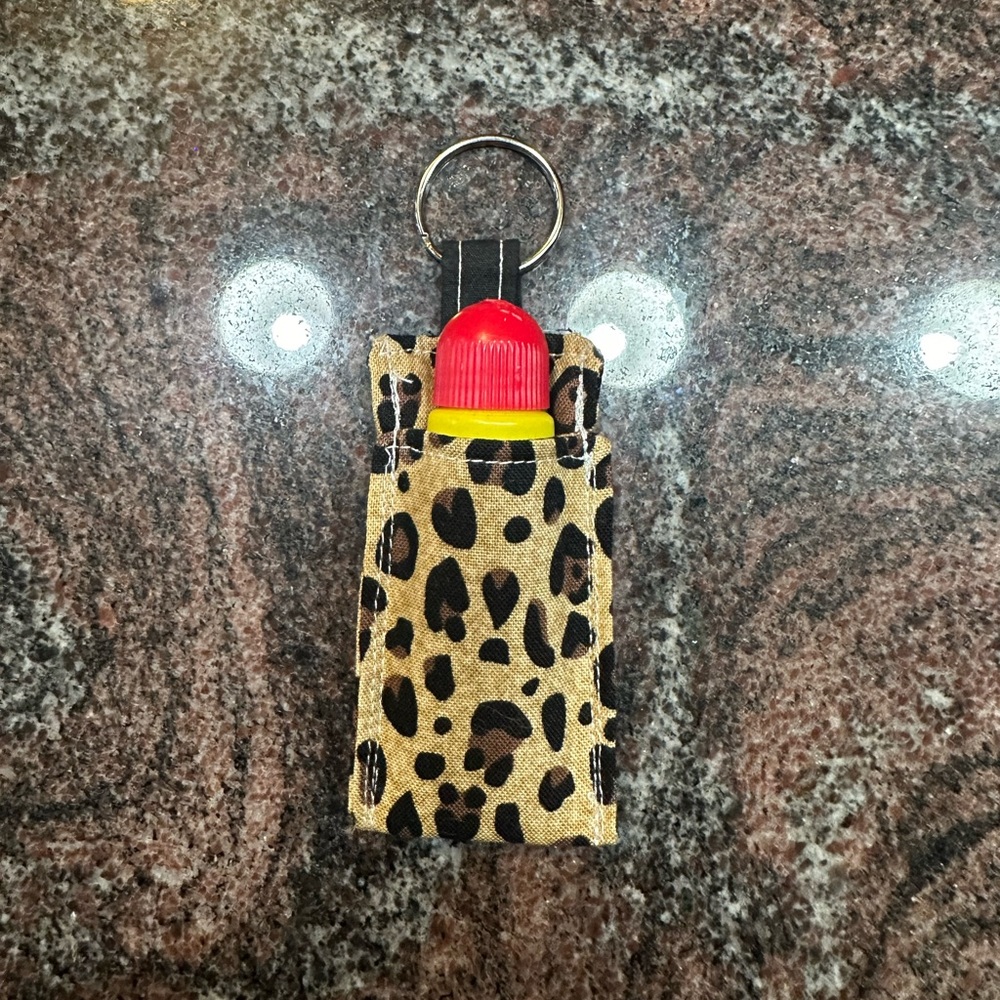 Handmade lip balm holder keychain- cheetah/leopard print